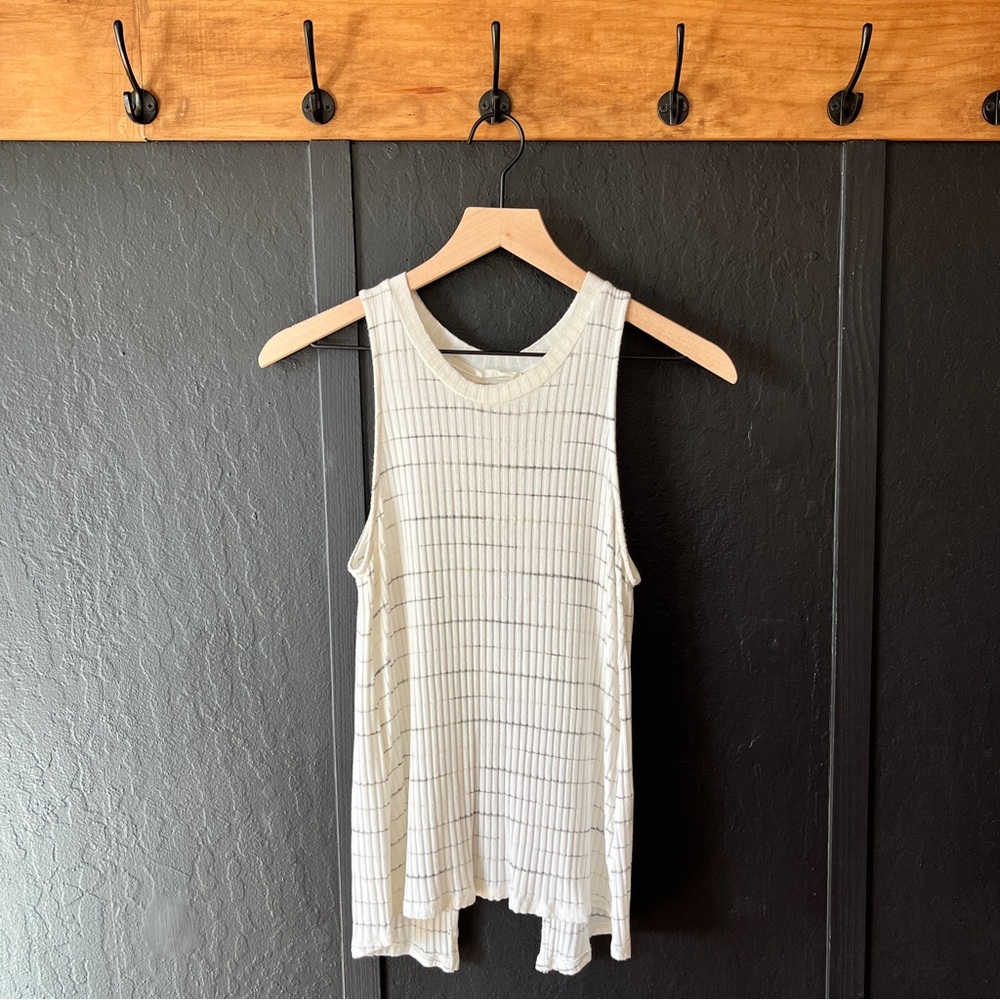 Lush Ribbed Striped Open Back Tank Top